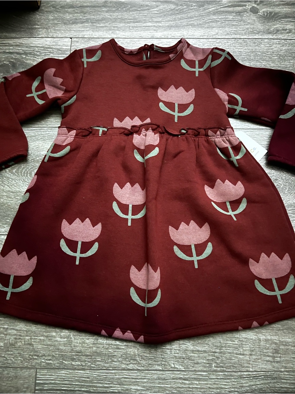 Toddler Girl Burgundy Floral Long-Sleeve Casual Dress
